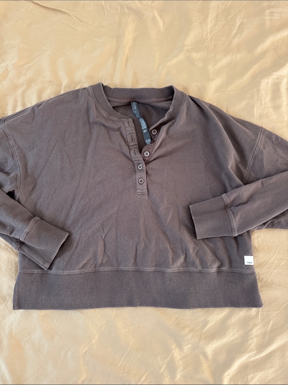 Vuori Long Sleeve Henley Top in Brown